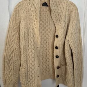 Vintage Gaeltarra Hand Knit 100% Pure Wool Irish Aran Fisherman Cardigan Sweater